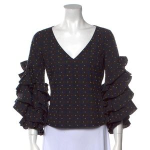 CAROLINE CONSTAS Patterned V-Neck Blouse